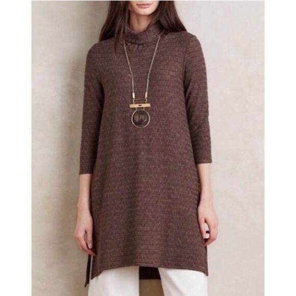 Puella Ribbed Knit Tunic Mock Turtleneck Sweater Brown Womens Size Large - Picture 1 of 8